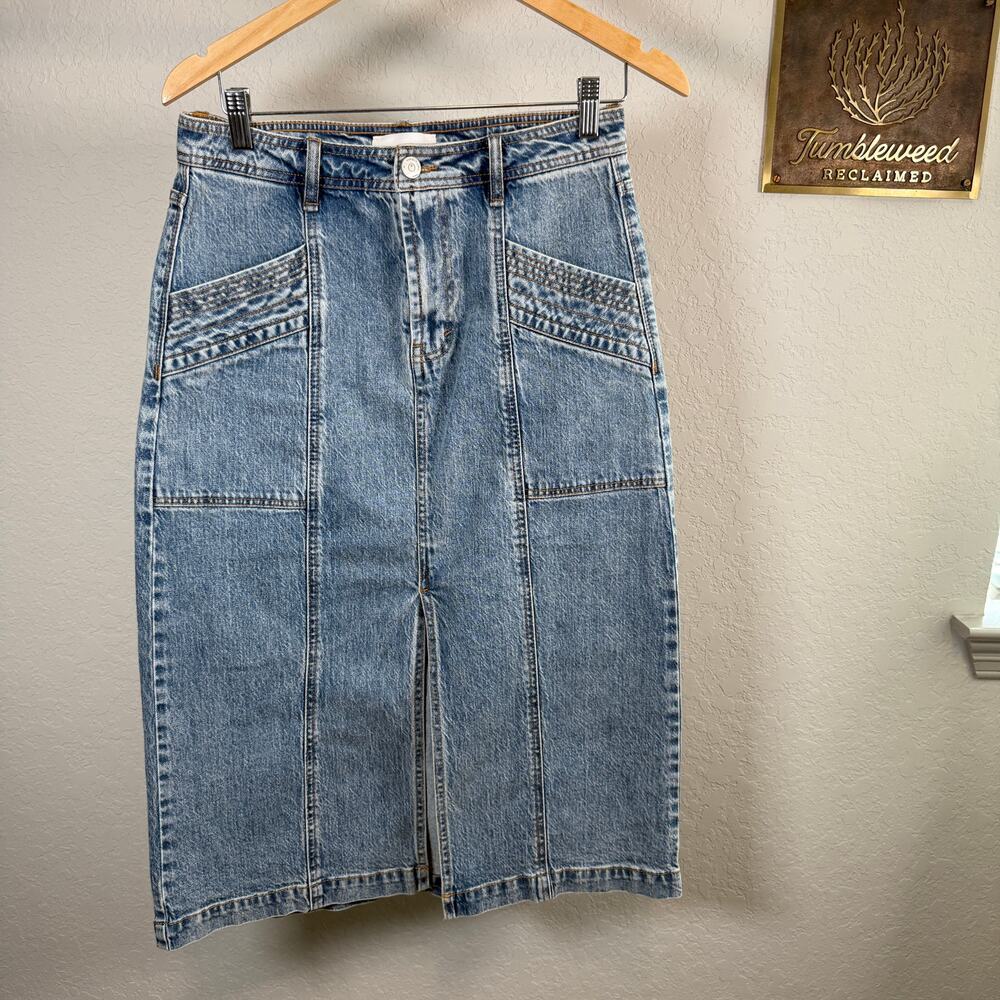 Women's Habitual Denim Blue Jean Pieced Midi‎ A-Line Skirt Size 4 Size 27